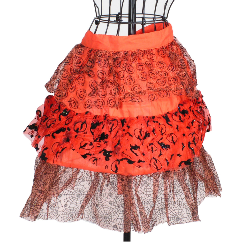 NWT Halloween Orange Jack O Lanterns Frilly Apron